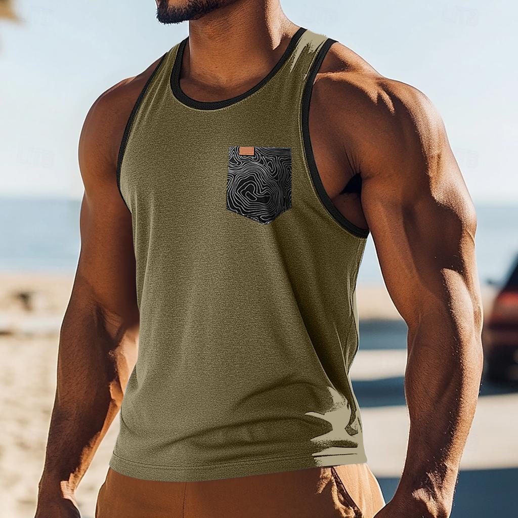 Men's Sport Sleeveless T-shirt Breathable Slim Undershirt Pocket Top Vest