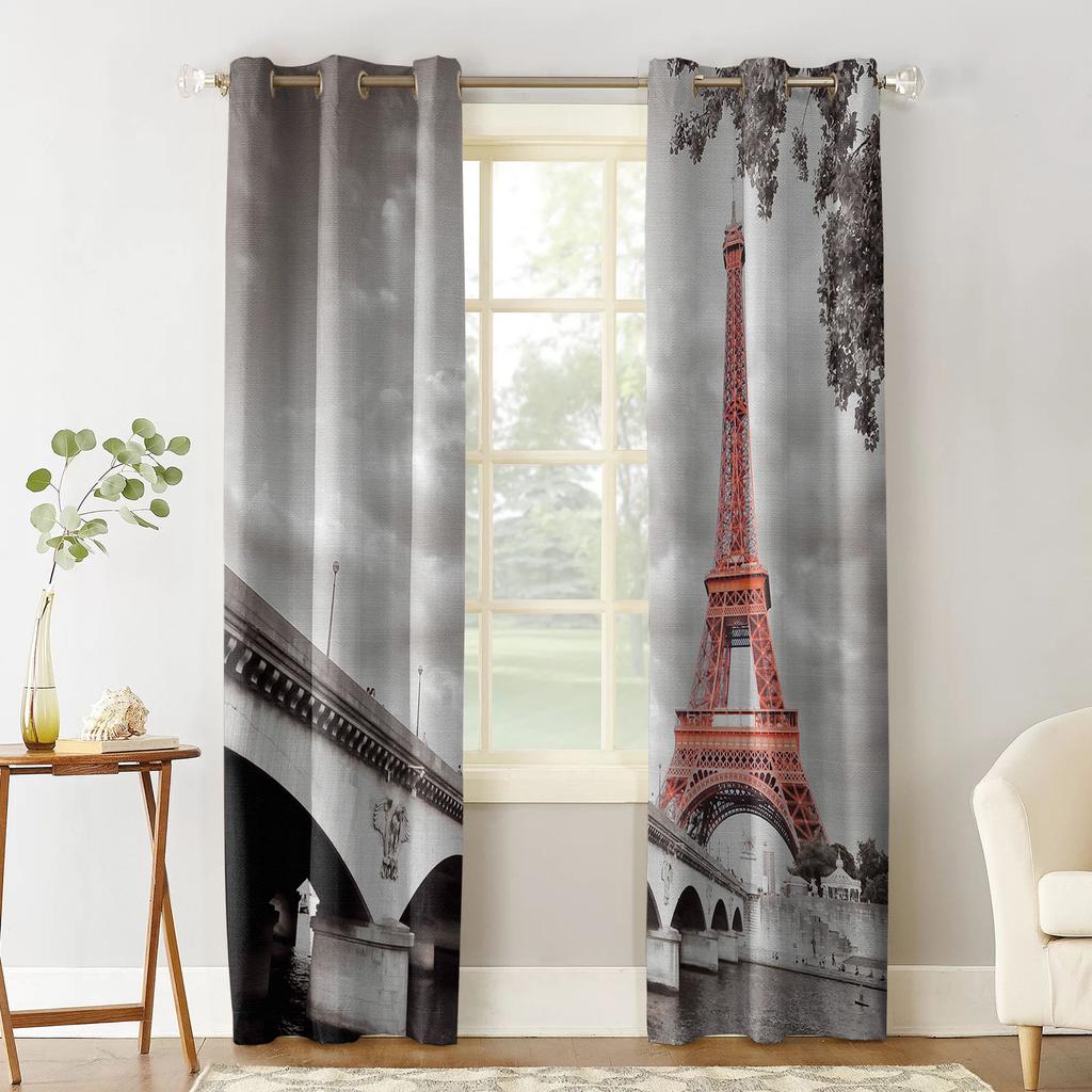 Vintage Paris Eiffelturm Verdunkelungsvorhänge für Wohnzimmer Schlafzimmer Fensterbehandlung Jalousien Vorhänge Küchenvorhänge