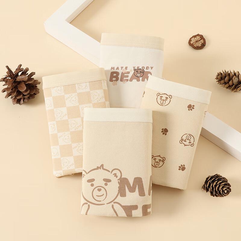 Fenteng Women's Teddy Bear Mid-Waist Cotton Briefs 4-Pack