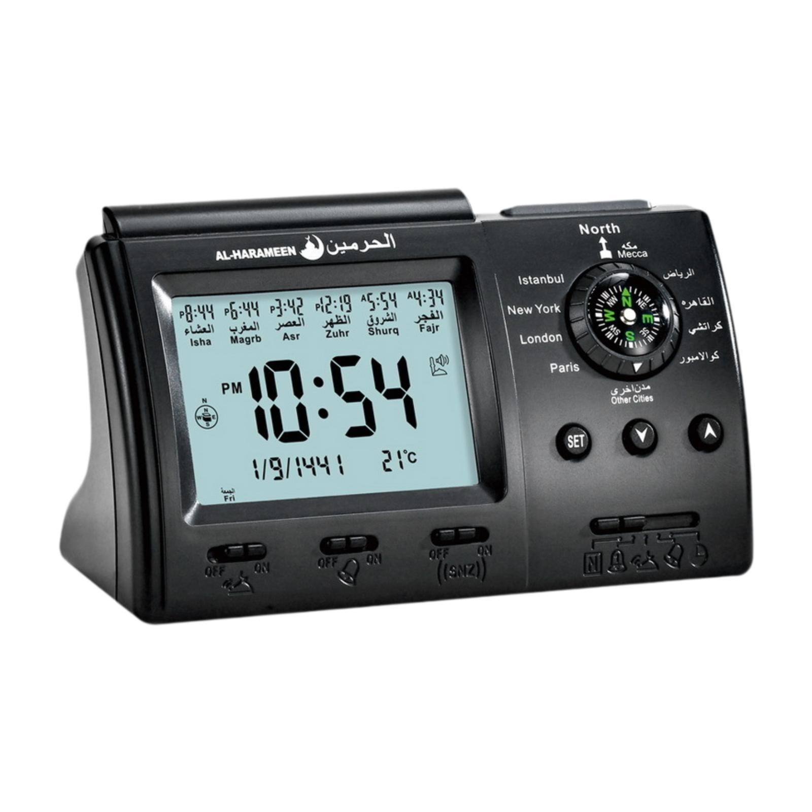 Азан Будильник Температура Подсветка Функция Декоративный Функция Повтора Сигнала Исламский Азан Будильник Настольные Часы для Кабинета Внутренние чёрный