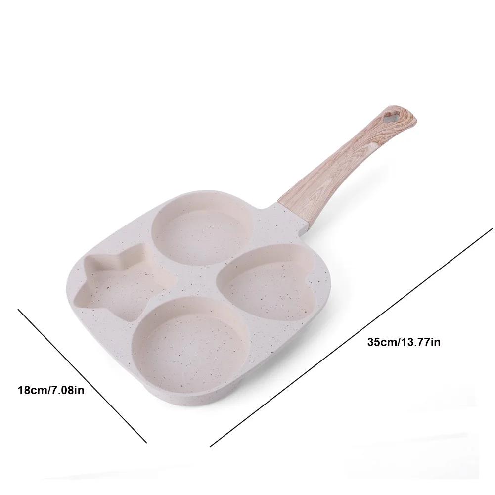 Cast Iron Frying Pan with Wood Handle Omurice Cooking Pot Non-Stick Pancake Mold Skillet Pan Anti-Scald for Home Kitchen