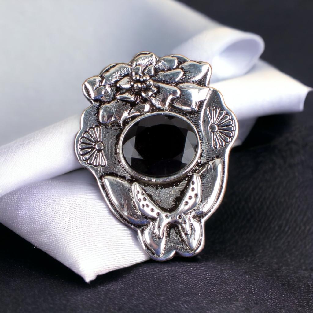 925 Solid Silver Semi Precious Gemstone Oxidised Designer Jewelry Pendant 1.37" CP-6