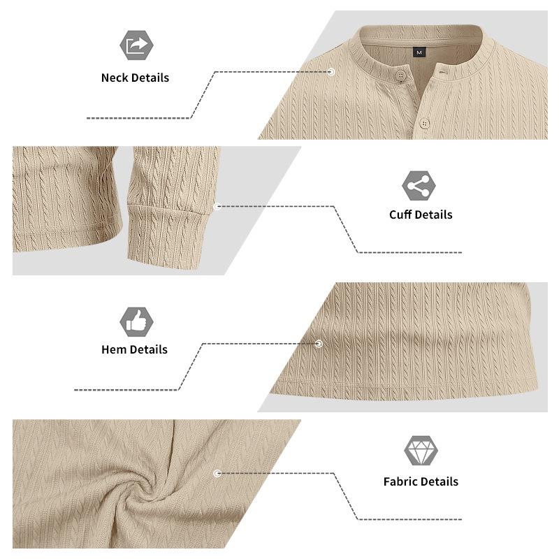 Herren Langarm Henley Shirt, Zopfmuster Gerippt Gestrickt Knopfleiste Lässig Rundhals Tägliches Herbst Winter Oberteil