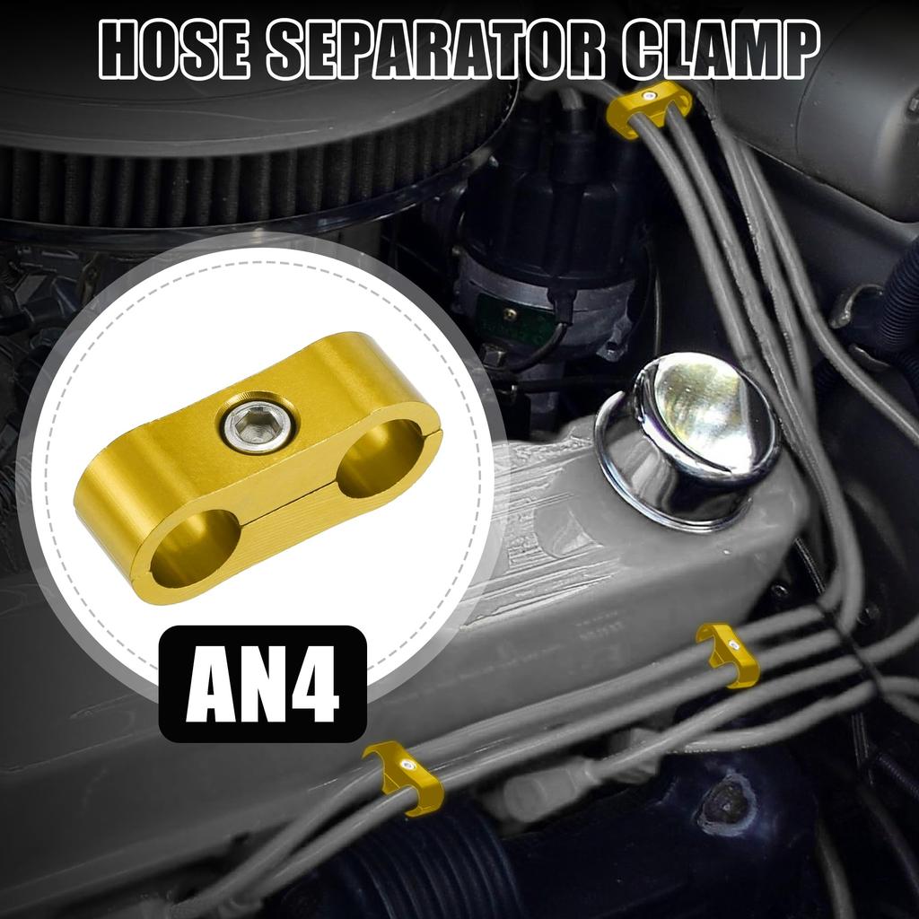 X AUTOHAUX 3pcs Car AN4 11mm Hose Separator Clamp Hose Clamp Fuel Line Connector Aluminum Alloy Blacket Gold Tone