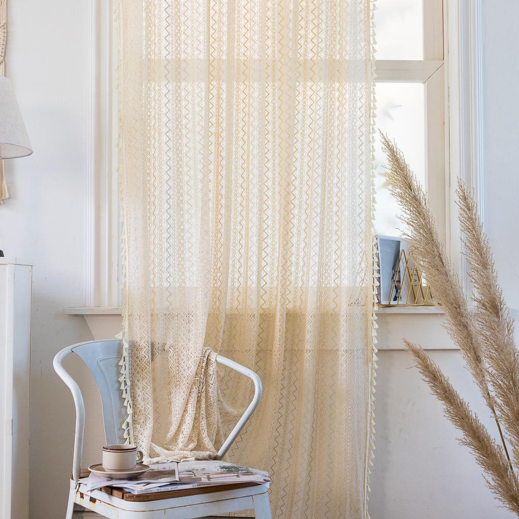 Gentle Lace Curtains American Crochet Hollowed Out Fresh And Translucent Kitchen Living Room Bay Window Curtain Finished Product