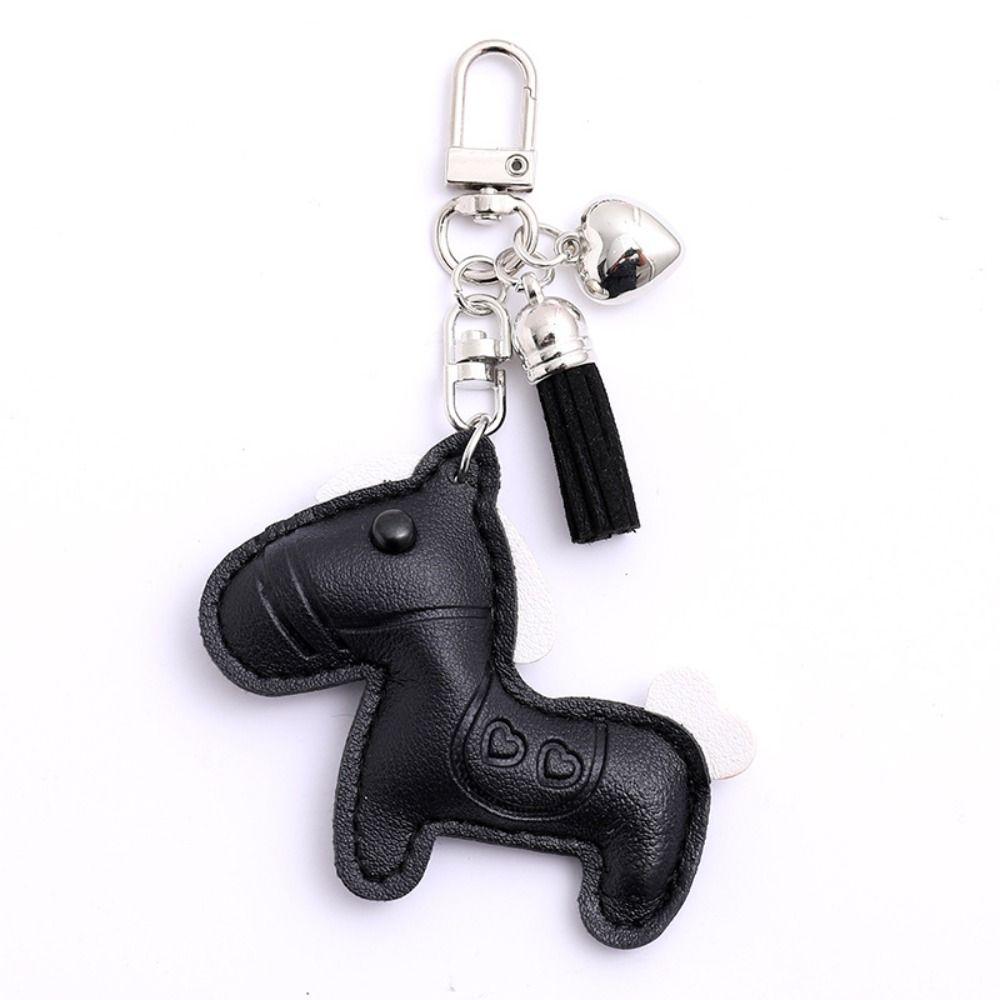 Cartoon Pu Leather Horse Key Chain Tassel Zodiac Pony Bag Hanging Horse Pendant Home Decor