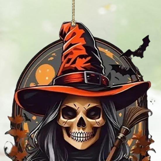 Pumpkin Witch Pendant Decorative Car Rearview Mirror Hanging Charm Acrylic 2D Halloween Christmas Party Decoration