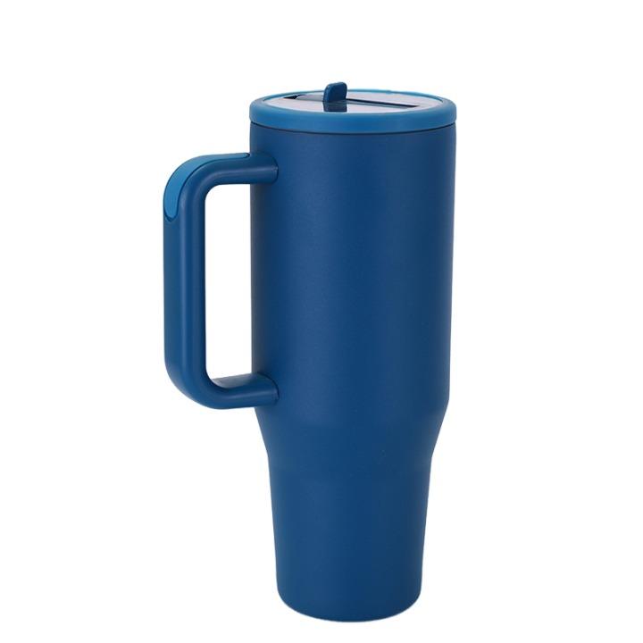 Custom Logo 40oz Stainless Steel Vacuum Insulated Travel Car Beer Coffee Mug Cup Double Walled Tumbler With Flip Straw Handle