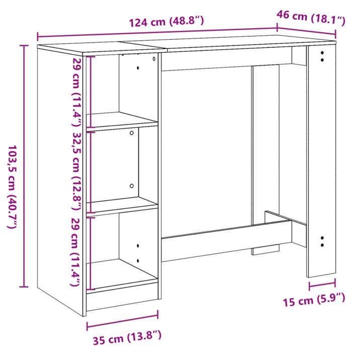 VidaXL Table de bar avec étagère chêne sonoma bois d'ingénierie, table de pub, table haute, table de tabouret de bar, table 854393