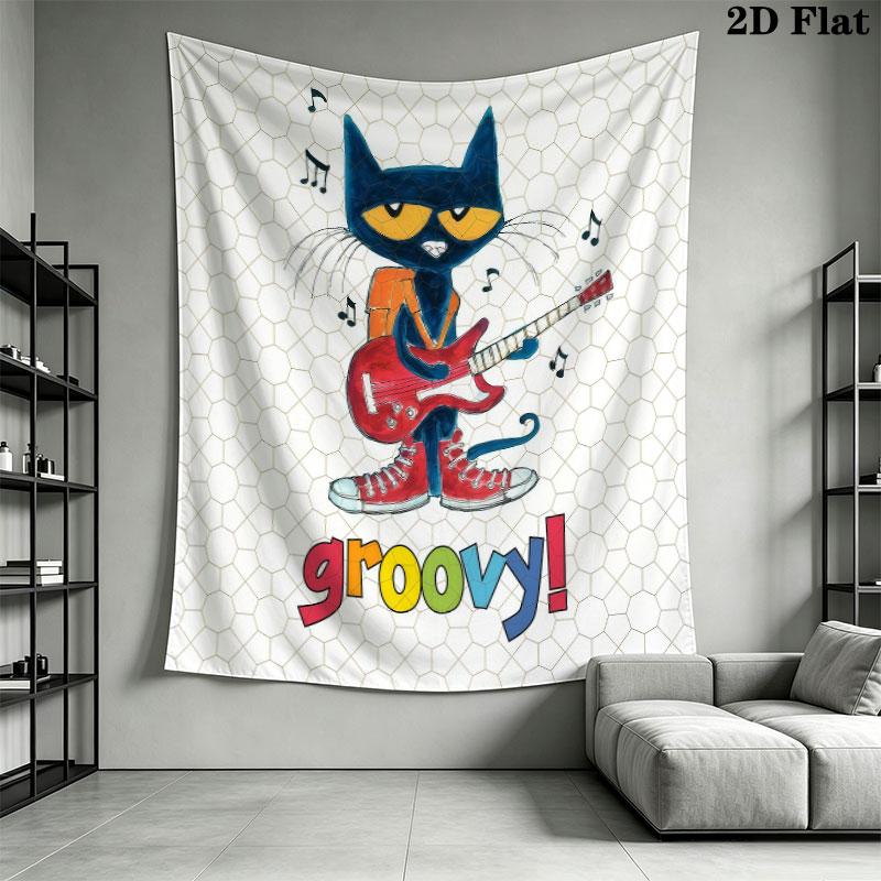 Pete Cat Magic Wall Hanging Printed Fabric Blanket Decorative Tapestries for Bedroom Living Room Home Decor