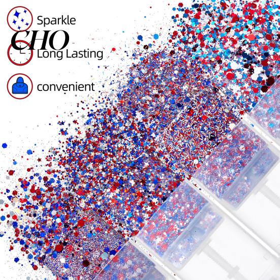 USA Flag Glitter Stick Independence Day Body Stick, Patriotic Face Hair Accessories, Sparkling Red White Blue Makeup for 4th of July Festival