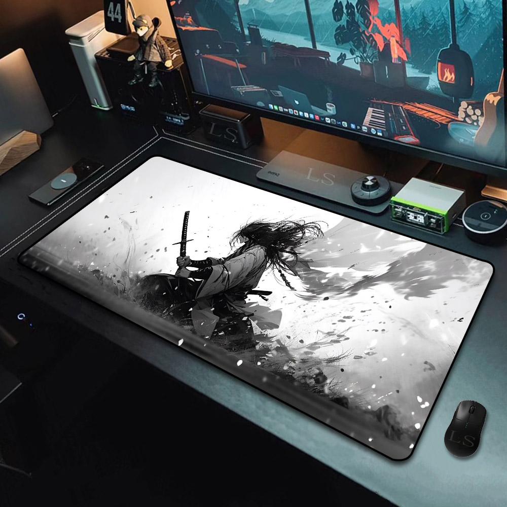40*90cm Gaming Samurai Oni Mouse Pad Japan Mask Girl Deskmat Large Gamer Professional Premium Mousepad Speed Control Accessories
