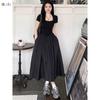 Hepburn Style Square Neck Black Slimming Spliced Dress