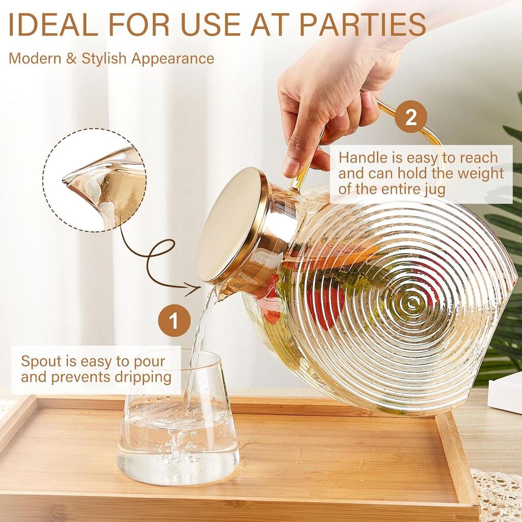 Snail Glass Pitcher 2.5L 84oz Large Iced Tea Pitcher with Handle Lids for Fridge Door Water Jug Sun Tea Bottles Cold Water Cups