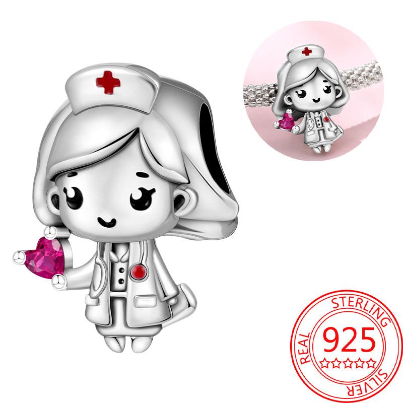 Breloque Pendentif Perles Cœur Rose Scintillant Cuivre Compatible Bracelet Original Pour Femmes Bijoux Cadeaux Saint-Valentin