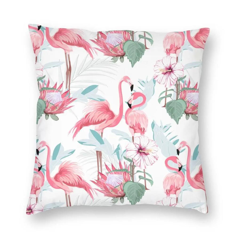 Pink Flamingo Exotic Flowers Flamingo Pillowcase Printing Polyester Cushion Cover Throw Pillow Case Cover Seater Zipper