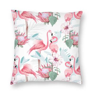 Fenicottero Rosa Fiori Esotici Federa Fenicottero Stampa Poliestere Copricuscino Cuscino Decorativo Copertura Seduta Cerniera