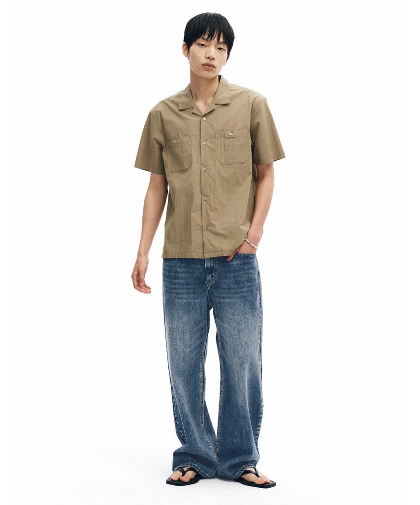 INTEMPOMOOD Uncle Open Collar Half Shirt: 2 Colors