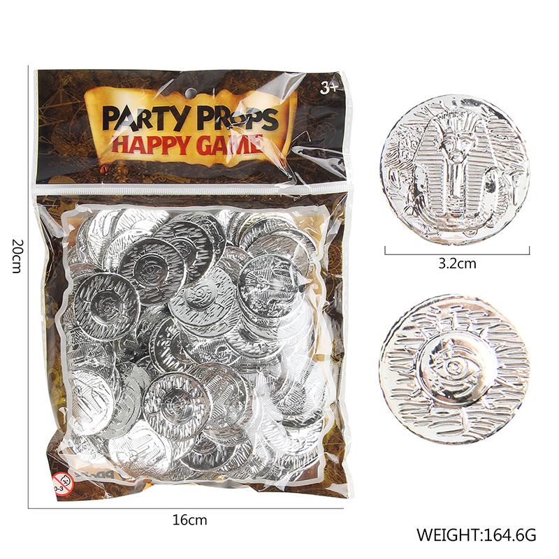 100Pcs Pirate Coin Spanish Doubloon Hunt Treasure Chest Toys Halloween Decorations Bronze Gold Silver Plastic Prop Currency