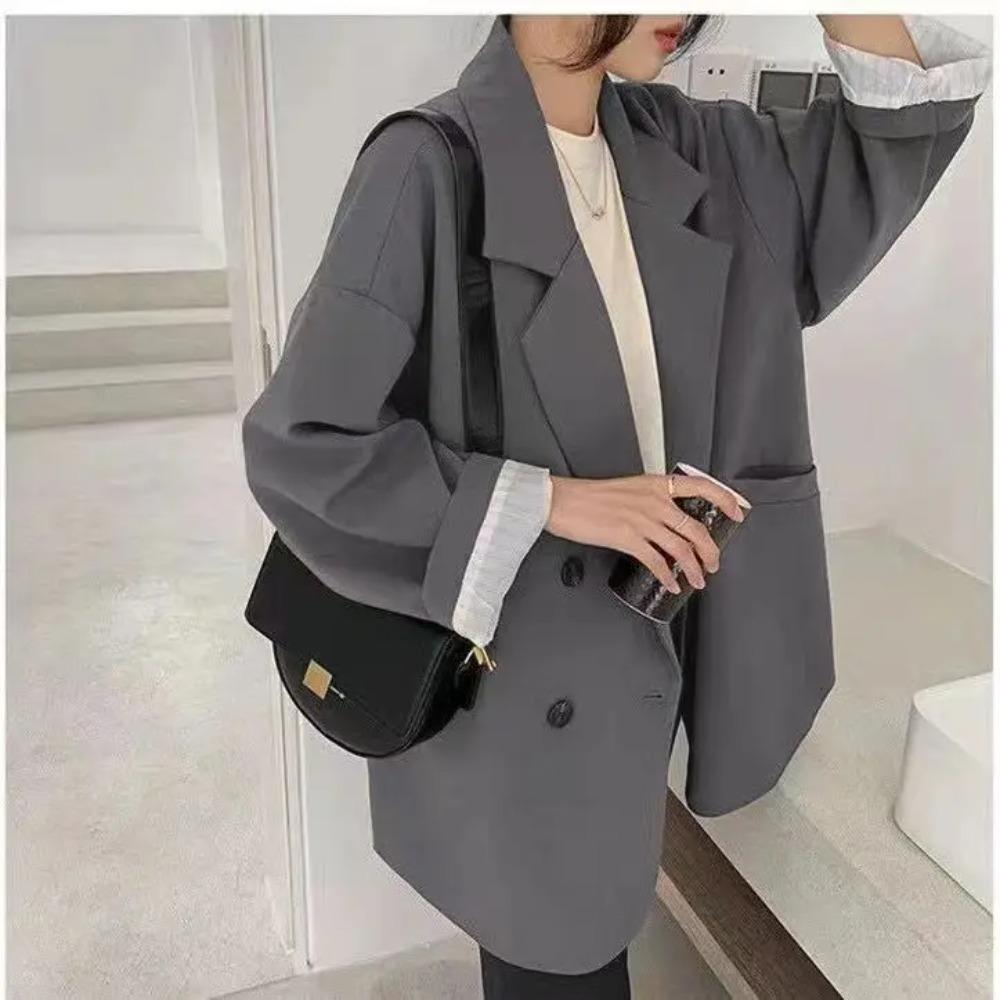 Vintage Brown Blazer Women Elegant Official Ladies Spring Autumn Fashion Long Sleeve Oversized Chic Casual Suit Jacket
