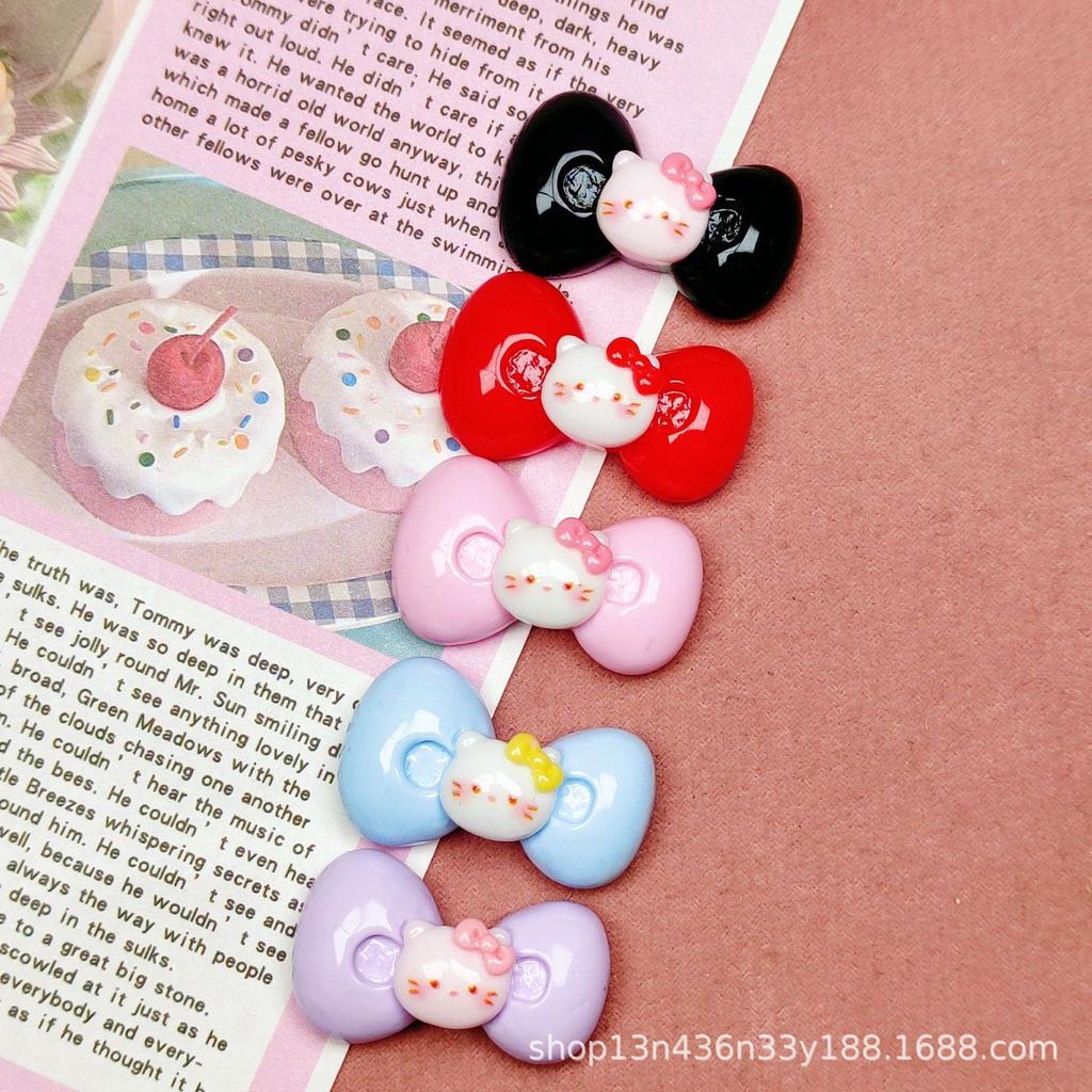 10Pcs New Cute Cartoon Animal Bright Resin Cat Bow Series Scrapbook Diy Bow Decor Accessories Crafts A133