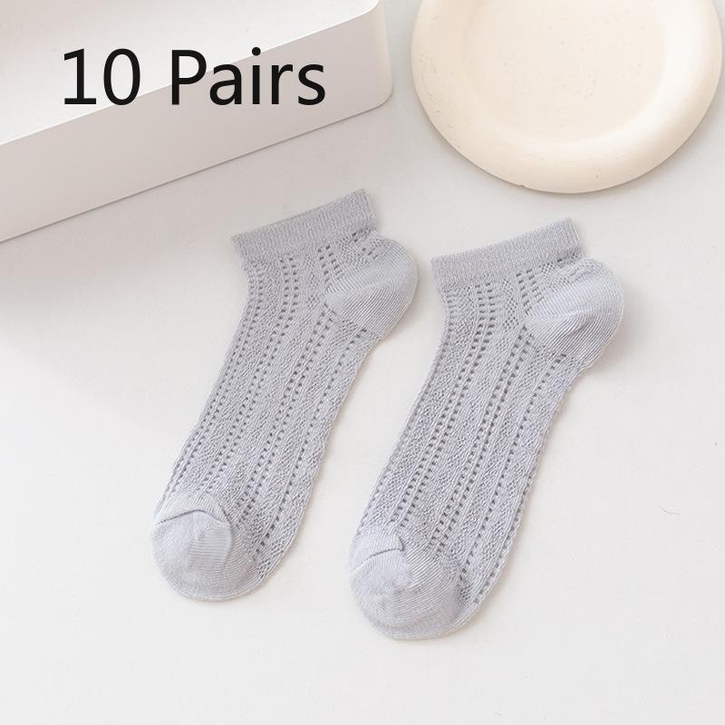 10 Pairs of Female Spring and Autumn Lace Mesh Hollow Mesh Breathable Crystal Silk Shallow Mouth Invisible Socks