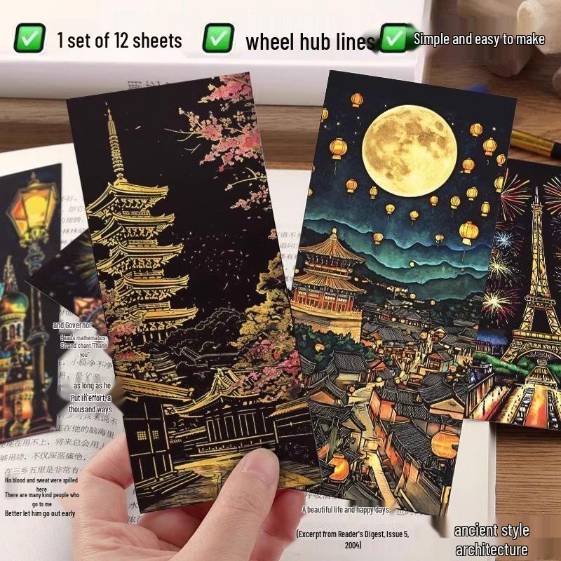 Night View City & Castle Scratch Art for Adults and College Students - Decompression Painting Paper