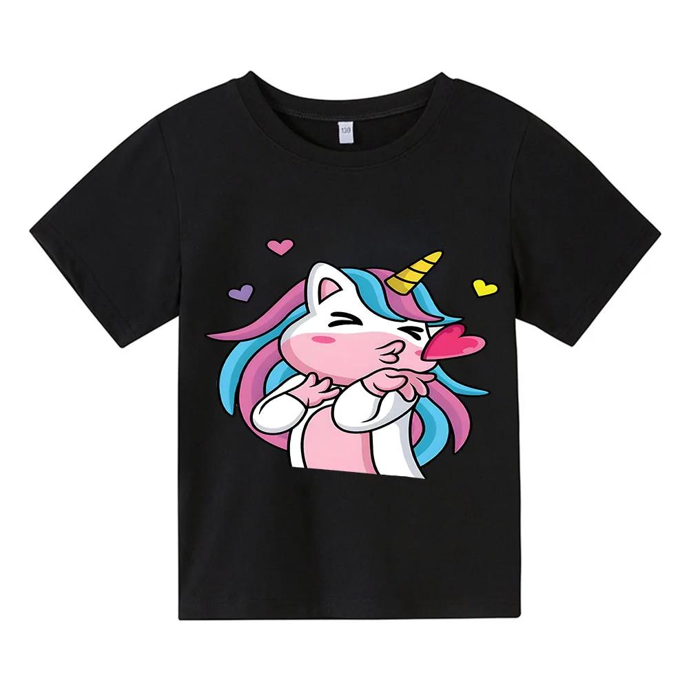2026 New Unicorn Summer Print T-shirt Cartoon 100%Cotton T-shirt Round Neck Short-sleeved Tops Boys Girls Clothes Y2k One Piece
