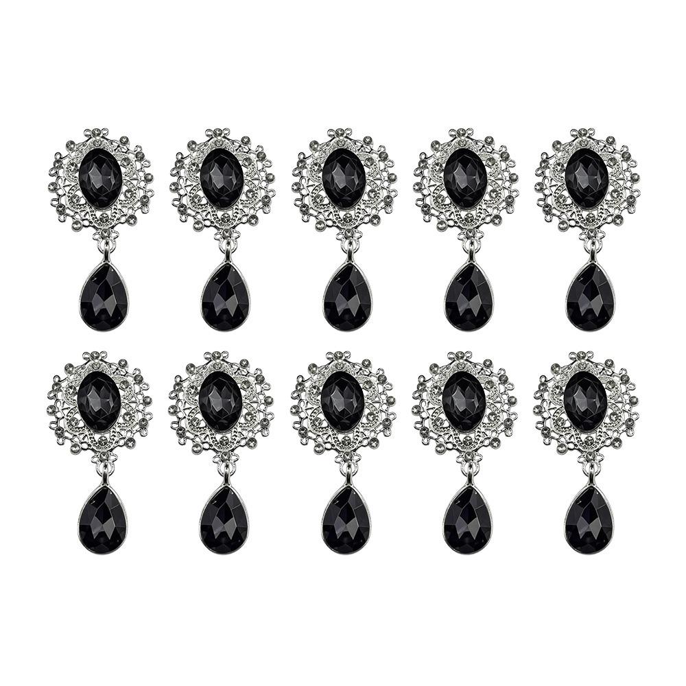 10Pcs DIY Crafts Rhinestone Alloy Brooch Accessories Silver Flat Back Sparkling Crystal Crystal Brooch 4.6*2.4cm