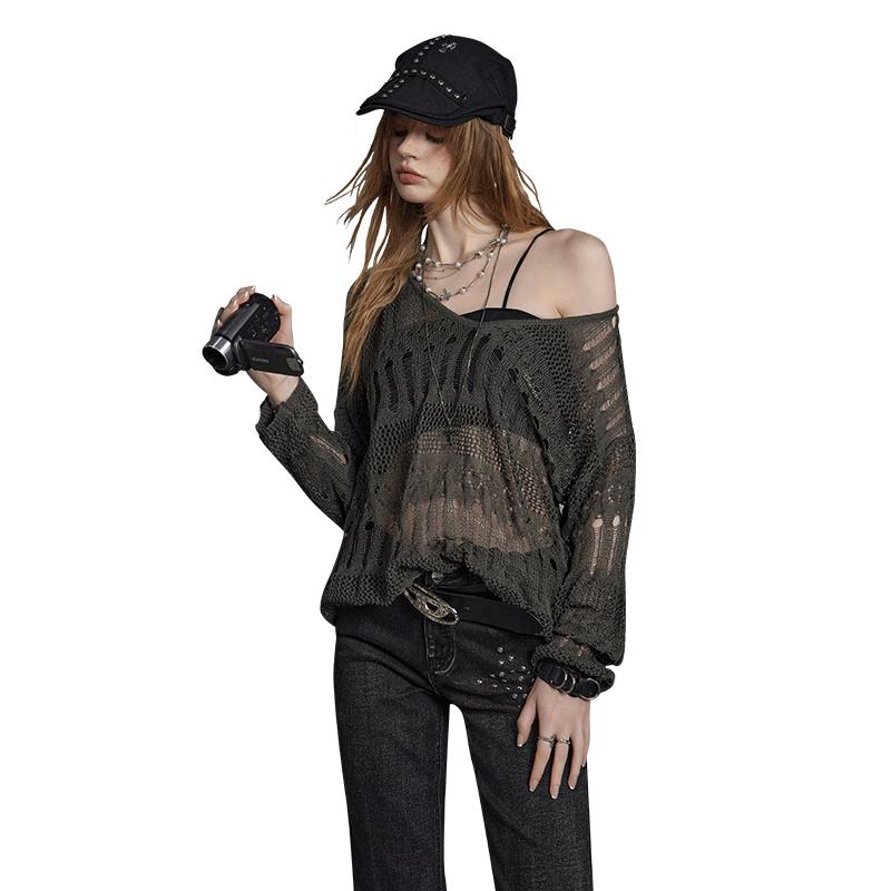 

UNIFREE Women s Hollow-Out Knit Pullover Sweater One Size