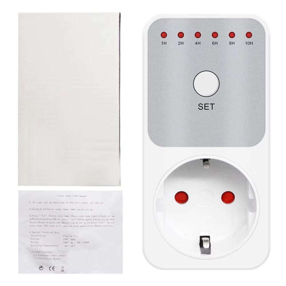Countdown Time Electronic Wattmeter Plug-in Socket 10Hr Timer Switch Convenient Fast Connection Setting Switch Timer Household