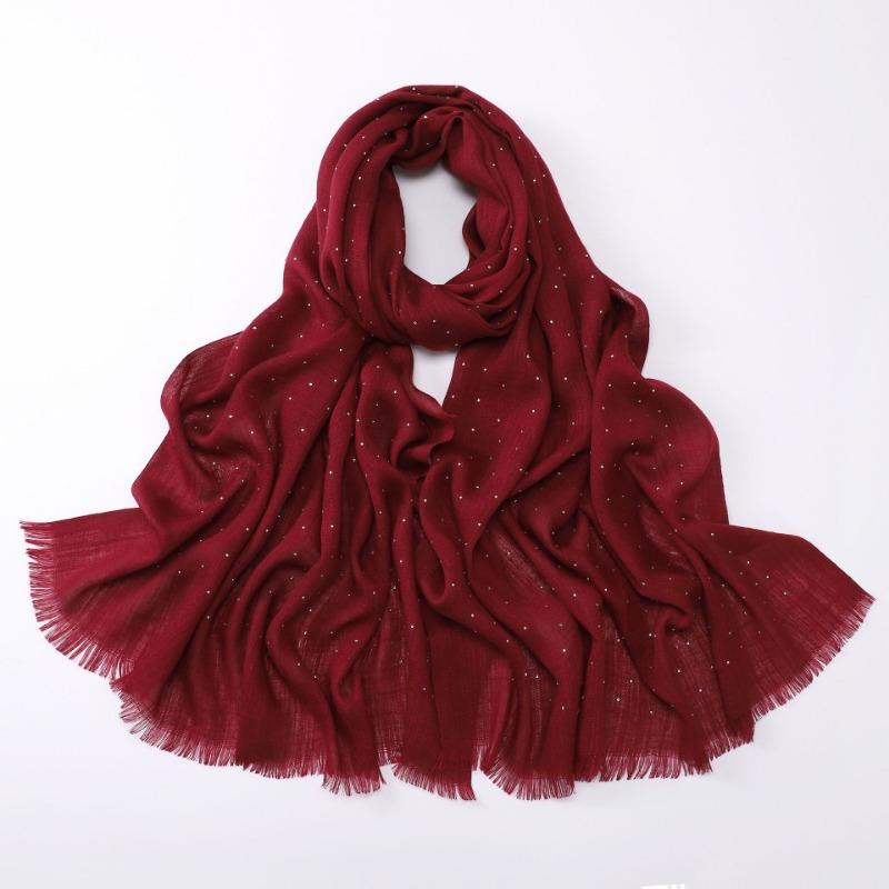 Soft Versatile Solid Bamboo Yarn Scarf With Star Rhinestone For Women