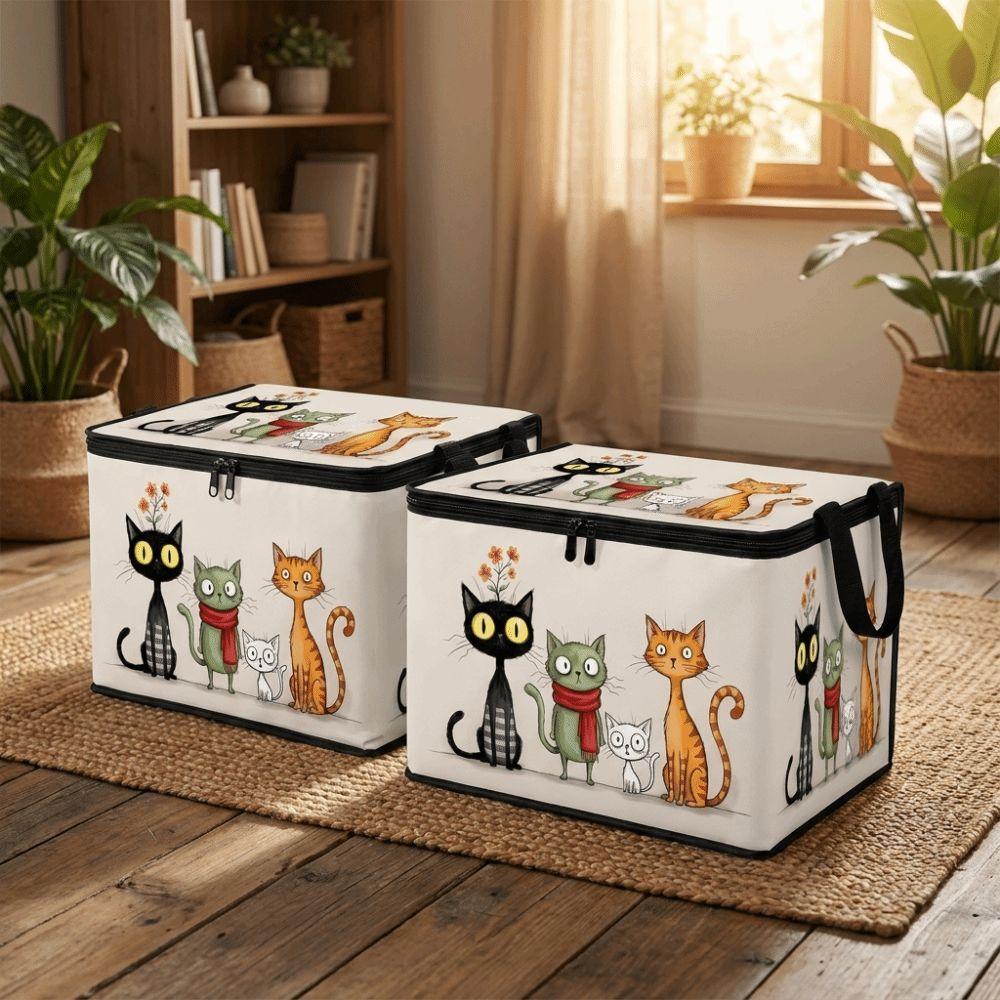 With Lid Foldable Clothes Organizer Large Capacity Cat Pattern Wardrobe Basket Clothing Storage