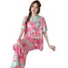 Miss Dong 1011 new pajamas women's summer ice silk lapel three-piece set of high-end Internet celebrity loungewear