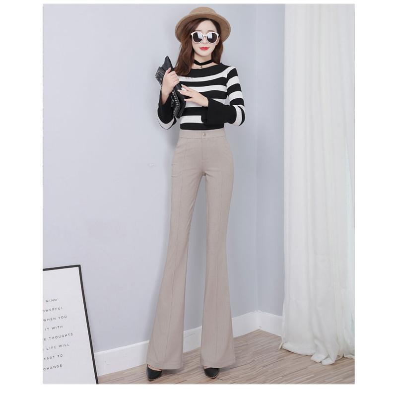 OL Office Workwear Summer High Waist Women's Wide Leg Capris Suit Pants for Women Skinny Flare Pants Woman Trousers Black