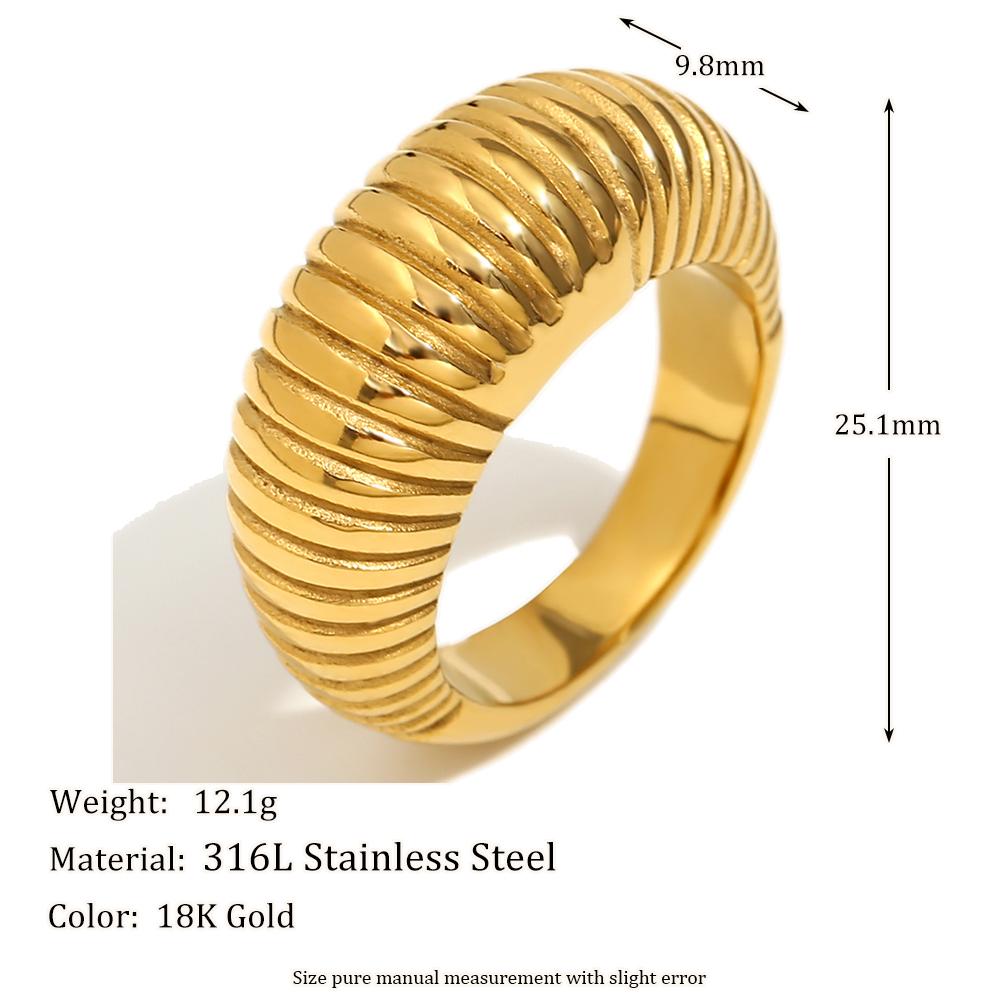 MamacitaSlay Classic 316L Stainless Steel 10mm Vertical Stripe Ring Waterproof 18K Gold Plated Jewelry Women's Elegant Ring Gift