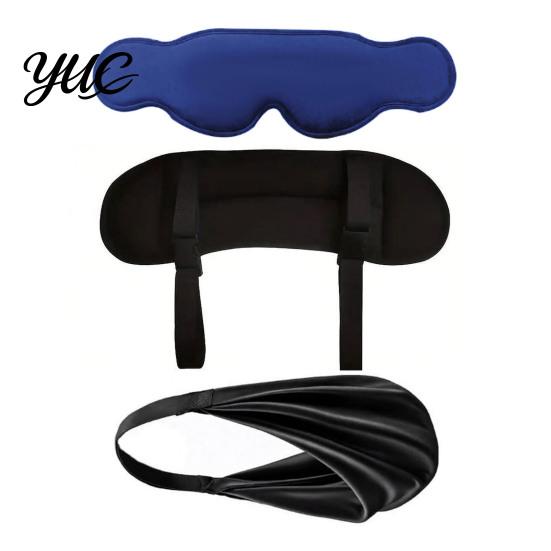Adjustable Head Support 3-in-1 Travel Sleep Mask Set, Blackout Eye Cover with Neck Pillow & Road Trip Comfort Gear Arm Support, Portable Rest Kit for