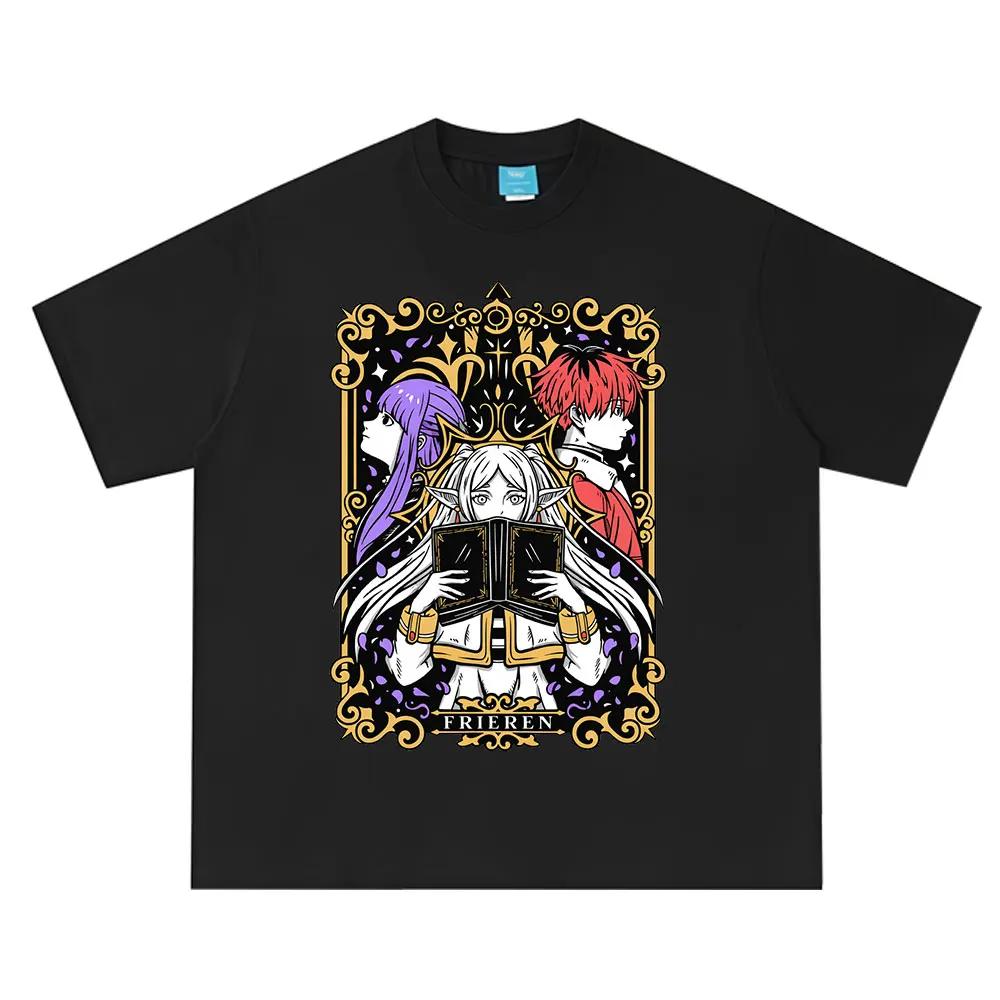

Anime Frieren_ Beyond Journey s End T Shirt Frieren Fern Stark Graphic T-shirt Men Women Summer Short Sleeve Cotton T-shirts S чёрный
