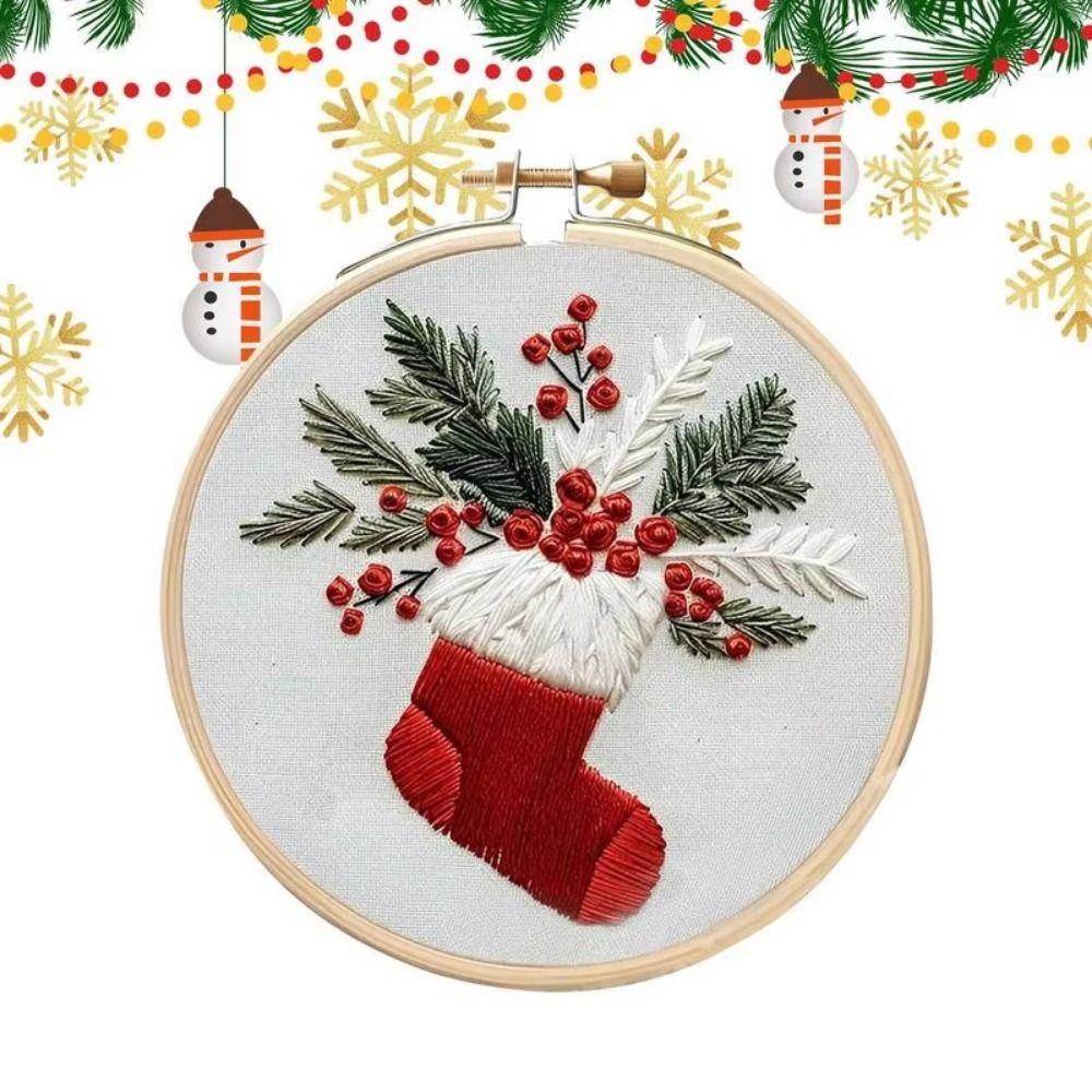 Creative Embroidery Material Package Christmas Patterns Starter Embroidery Kit  Home Decoration