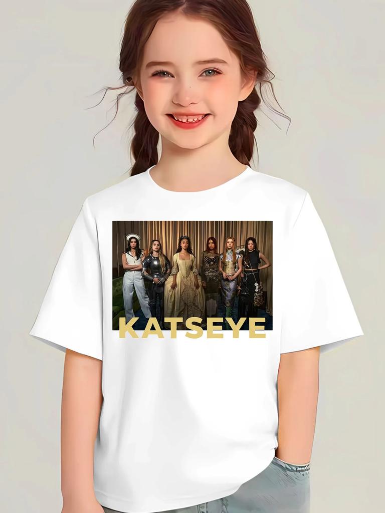 Retro Vintage KATSEYE Katseye TShirt Boys Girls Cotton Short Sleeve Fashion Cute Kids Tshirt Girl Y2K Tops Childrens Clothing