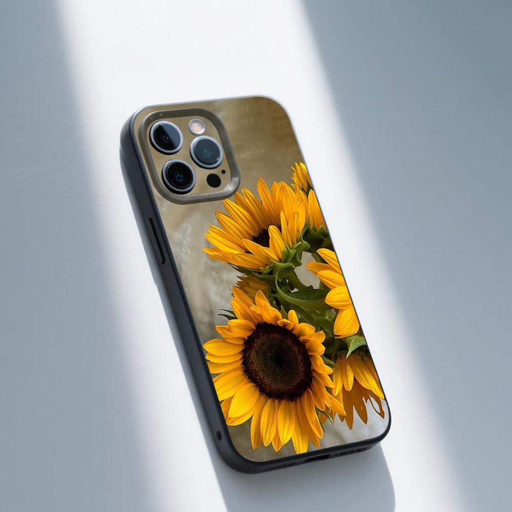 

Beautiful Yellow Sunflower Phone Case For iPhone 16,15,14,13,12,11,Pro,Max,Plus,X,XS,SE,E,Mini,Soft Silicone Black Case iPhone11