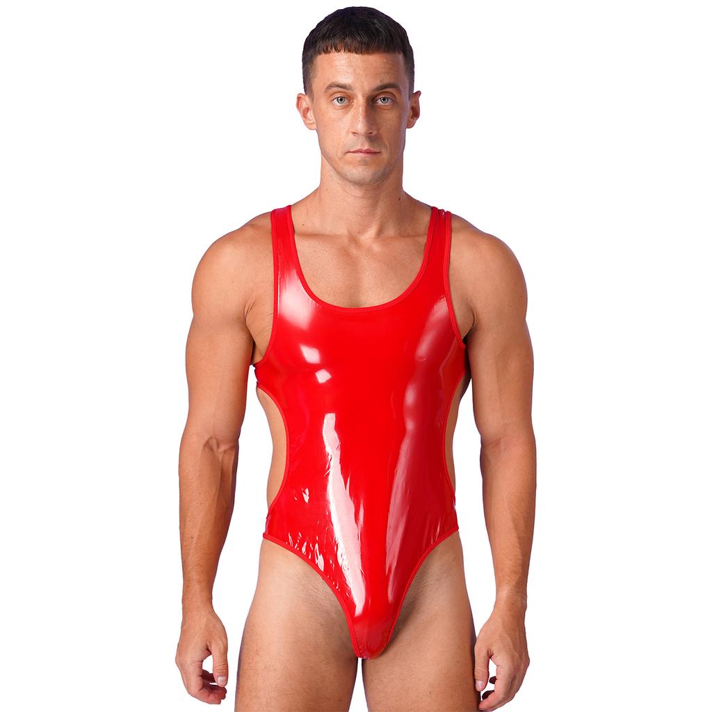 Herren-Badeanzug im Wetlook, offener Rücken, Bodysuit für Poolpartys