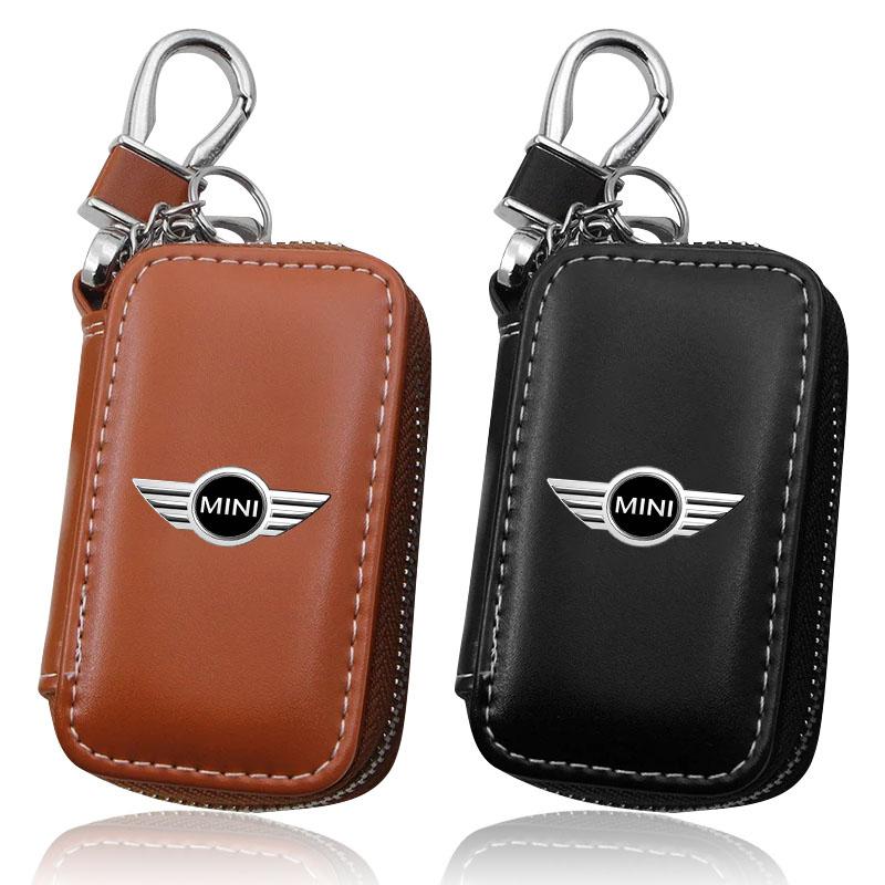 1Pcs Leather Emblem Car Key Case Keychain Zipper Key Case Bag For Mini Cooper One S Clubman R50 R53 R56 R60 F55 F56 R57 R58 R59
