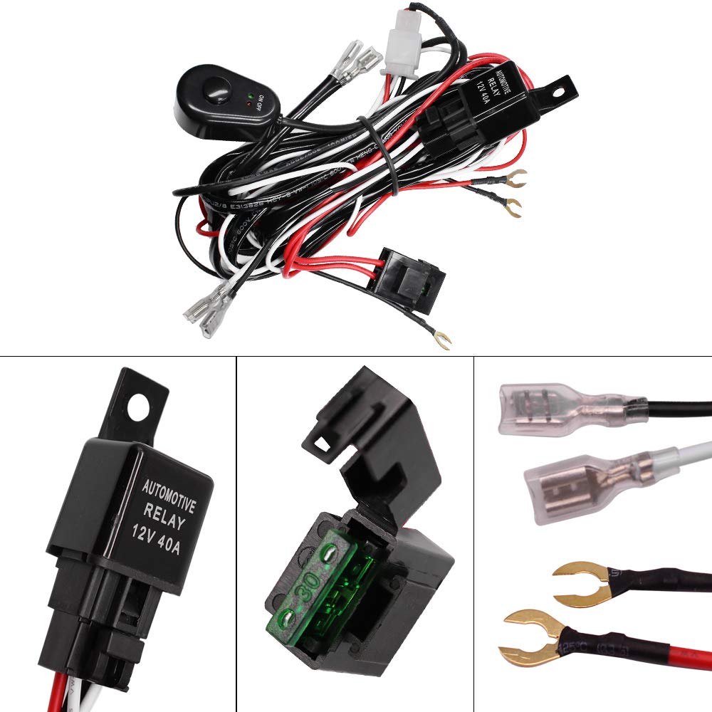 YUNPICAR Universal Fog Lamp Wiring Relay Harness Rocker Switch /40A Power Relay Fuse [For 2 Lights] (Relay Harness)