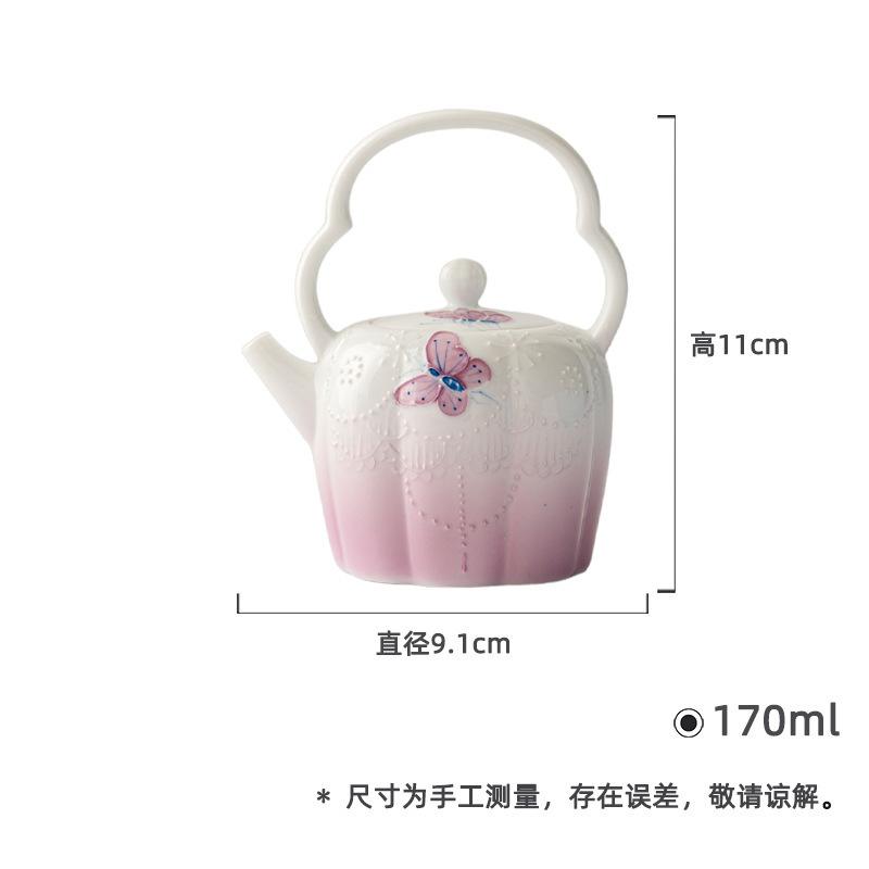 

170ml Hand Drawn Butterflies Arita Porcelain Lifting Handle Teapot Elegant Tea Infuser Pot Tea Soaking Kettle With Strainer Tea