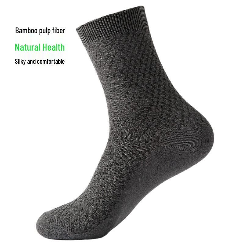 Men's Black Bamboo Fiber Summer Socks - Breathable, Sweat-Absorbent Mid-Calf Business Casual.