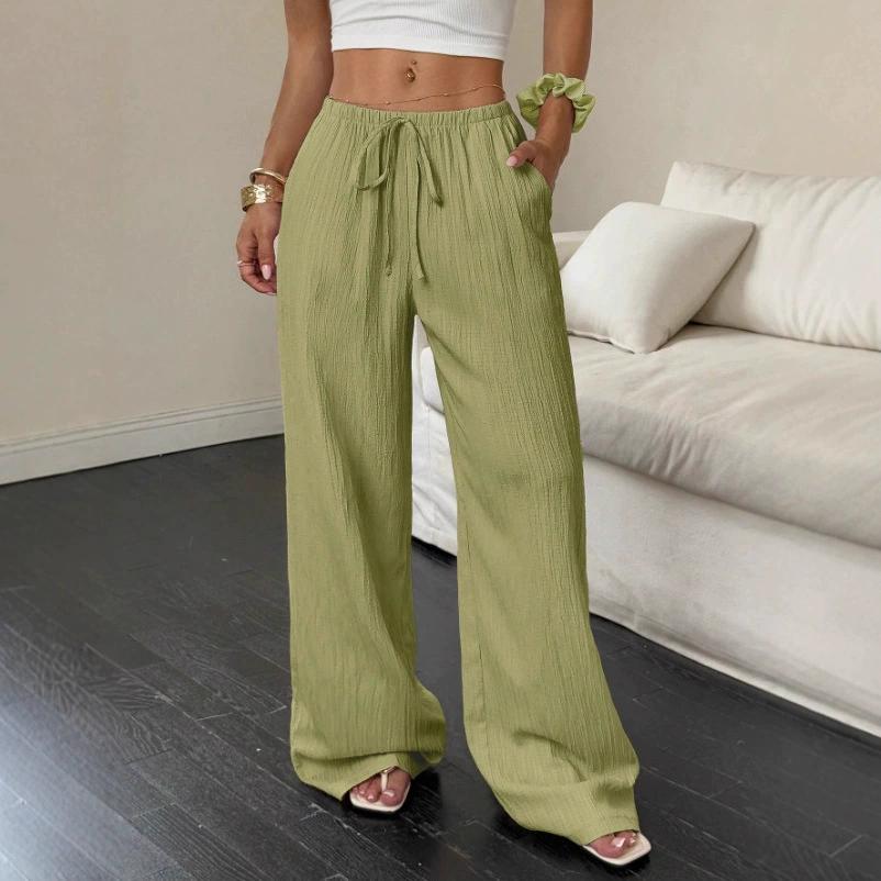 Fashion Women's Versatile Drawstring Casual Solid Color Pleated Wide-leg Pants