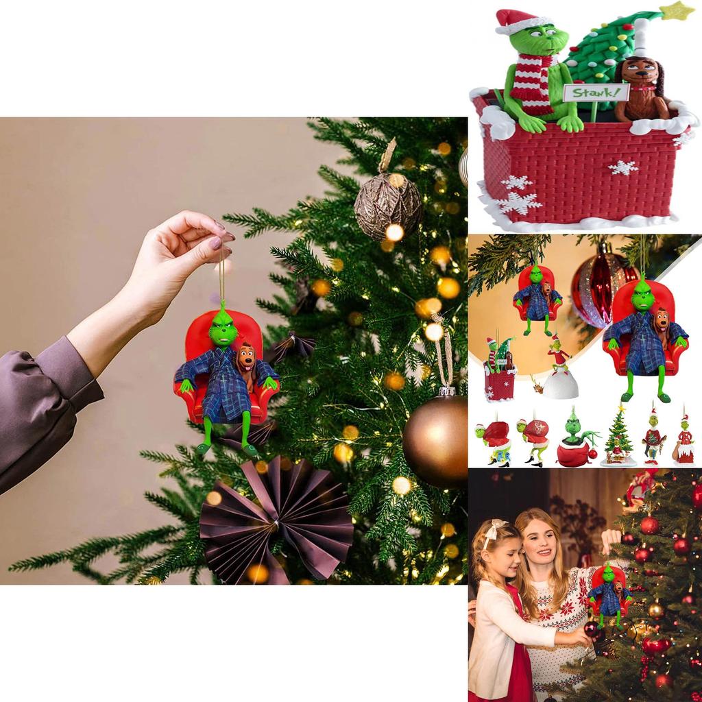 Cartoon Style Green Monster Christmas Tree Hanging Ornament For Home And Car