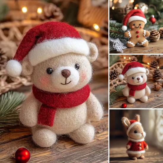 Christmas Felt Ornaments Handmade Wool Felt Rabbit Gingerbread Man Crafts for Tiered Tray Tabletop Decor