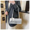 Fashionable Silk Scarf Faux Leather Shoulder Bag Trendy Baguette Square Purse for Women CLE